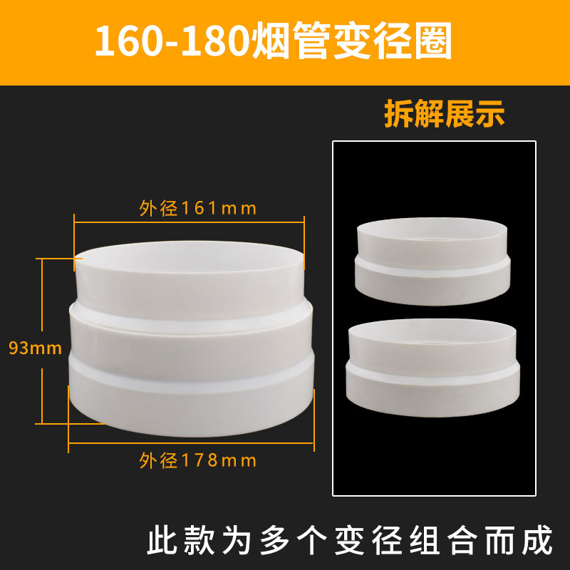 pvc变径大小头油烟机转换接头变径圈排气风管异径接口180 160 150