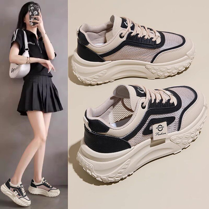 RED AND GREEN FLY POPULAR LITTLE WHITE SHOES WOMENS 2024 SUMMER NEW MESH BREATHABLE DADDY WOMENS SHOES ARE VERSATILE AND CASUAL SPORTS