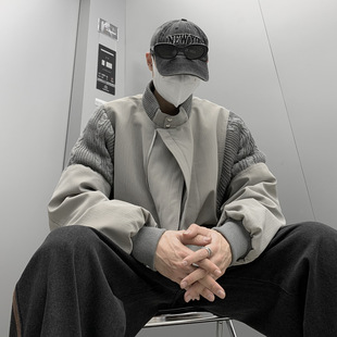 SWAG2023新款美式灰色飞行员夹克生复古宽松棒球服外套春秋季