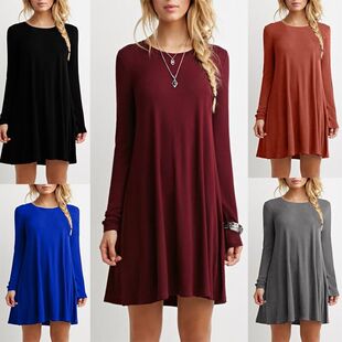 2021splicing solid color long-sleeved loose dress 16 colour