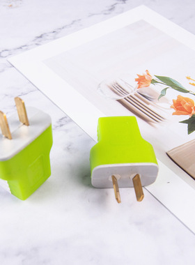 绿色T型电源插头包胶二极接线插头纯铜16A转动两脚插头铜厚1.4工