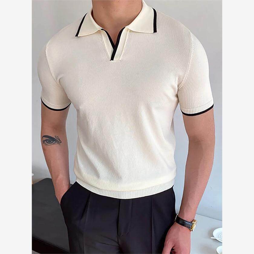 Polo Shirts Short Sleeve Turn-down Collar Patchwork Casual