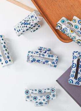 8cm恶魔之眼印花抓夹发夹 幸运蓝眼睛盘发大号鲨鱼夹发饰Hairclip