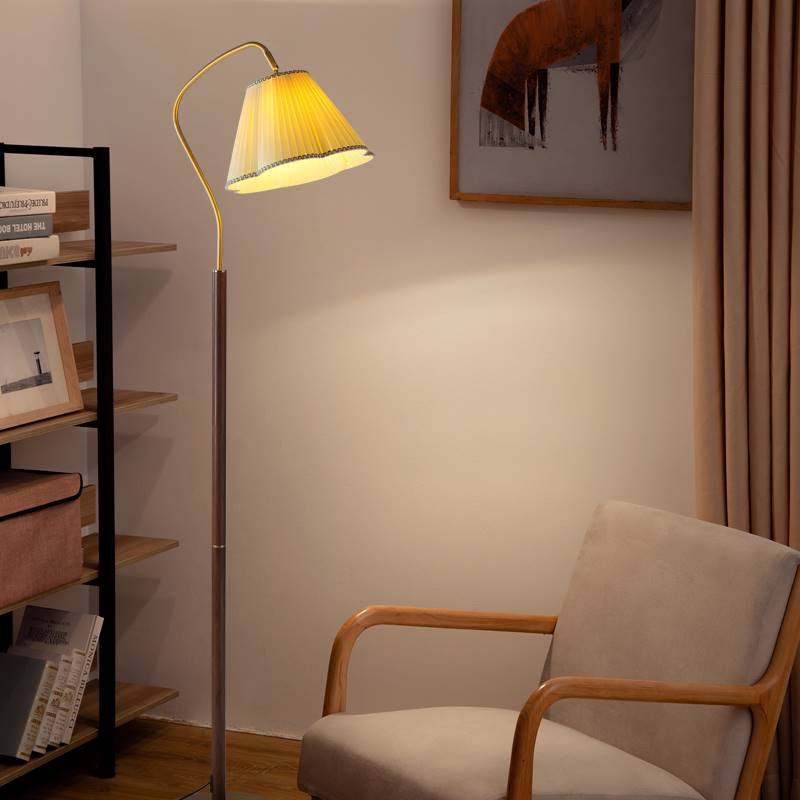 中古vintage美式胡桃木纹落地灯日式复古客厅沙发旁边立式遥控灯