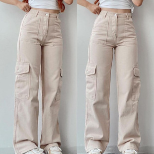 Pants Women HighWaist Straight Trousers Cargo Baggy Lady Leg