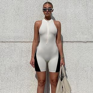 high black zippered sleeveless neck half white and Women