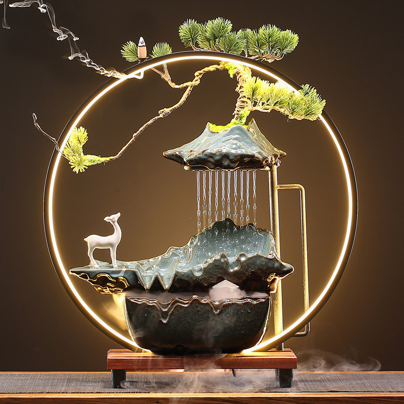 创意风水招财加湿器客厅办公室桌面流水喷泉摆件装饰开业乔迁礼品