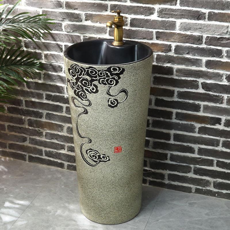 景德镇陶瓷立柱盆薄边户外卫生间小户型洗脸盆一体式落地式洗手盆