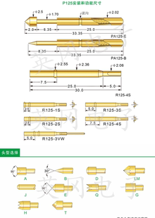 2.02mm测试弹簧针 R125 探针P125 PA125 4S套