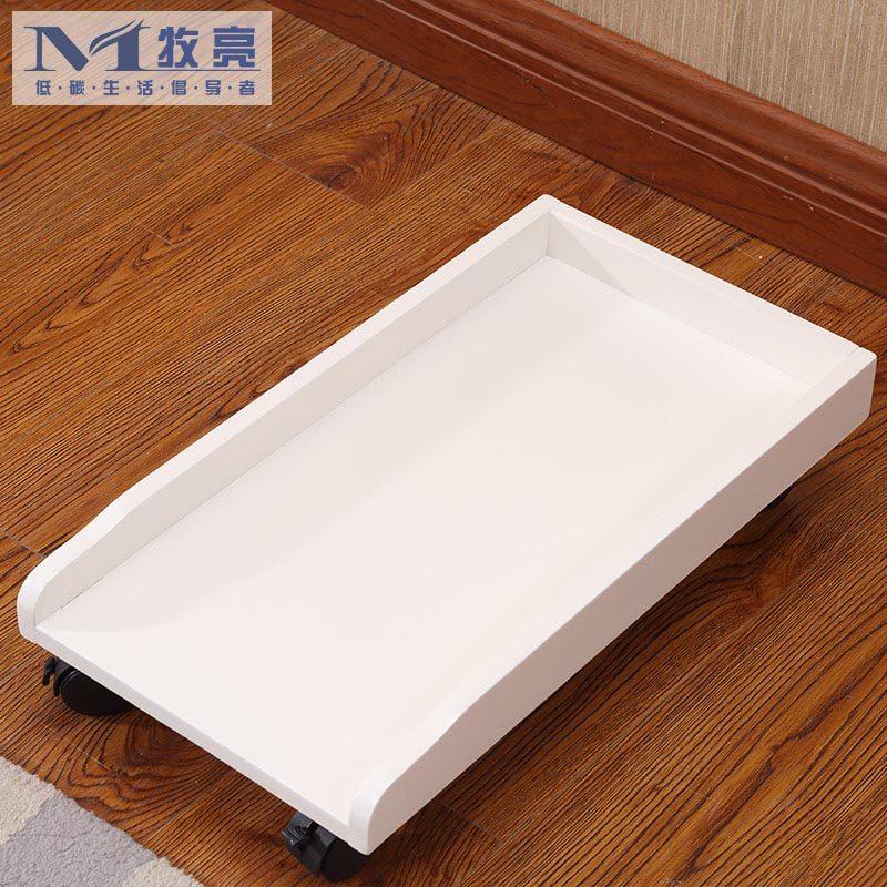 全实木主机托架电脑机箱底座托盘三面挡板带滑轮可万向移动置物架