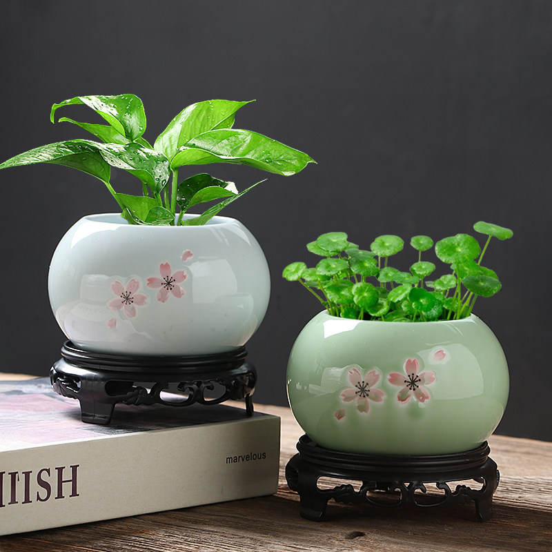 创意陶瓷水培多肉花盆透气莲花花盆带托铜钱草桌面佛堂花器摆件,纺织面料/辅料/配套,服装加工设备,淘宝优惠券,粉丝福利购,淘宝优惠卷