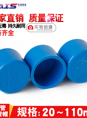 PVC管帽 管堵闷头堵头盖给水管U20 25 32 40 50 63 75 90 110蓝色