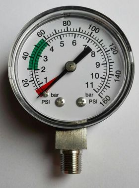 定制塑料外壳不锈钢接头压力表 160psi 11bar yf-50 带红色、绿色