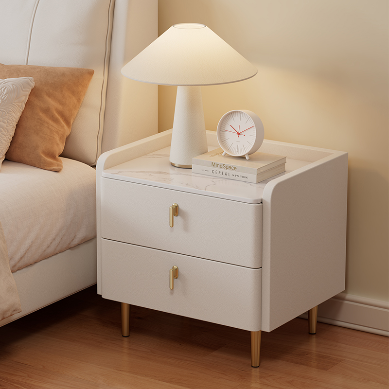 实木轻奢意式床头柜北欧小型床边柜现代简约卧室收纳柜岩板储物柜