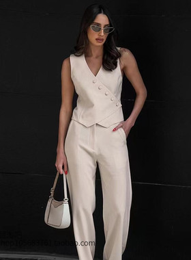 欧美风设计感马甲背心阔腿裤两件套 Tank top wide leg pants set