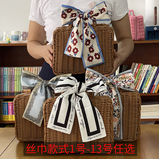 藤编手提收纳盒丝巾套装结婚节日礼品包装盒婚庆伴手礼盒