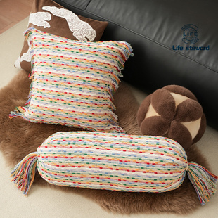 都市时髦精多巴胺色织糖果腰枕抱枕套cushion cover pillowcase
