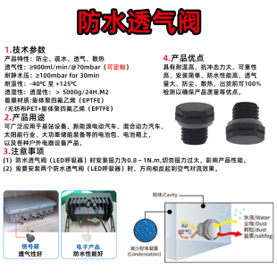 M16 尼龙塑料透气阀LED灯具排气螺母M12呼吸器防水防尘减压阀 1.5