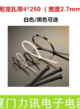 自锁式尼龙扎带 4*250mm实际宽度2.7mm 白色黑色扎带250条