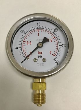 leipai 压力表 不锈钢外壳直径68mm 无油 压力2bar 30psi m14x1.5