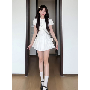 学院风白色衬衫连衣裙子女夏季法式气质小个子收腰初恋小白裙短裙