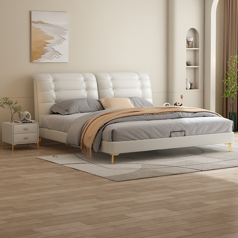 卡菲纳真皮床现代简约轻奢高端大气主卧软包床互不打扰双人床婚床