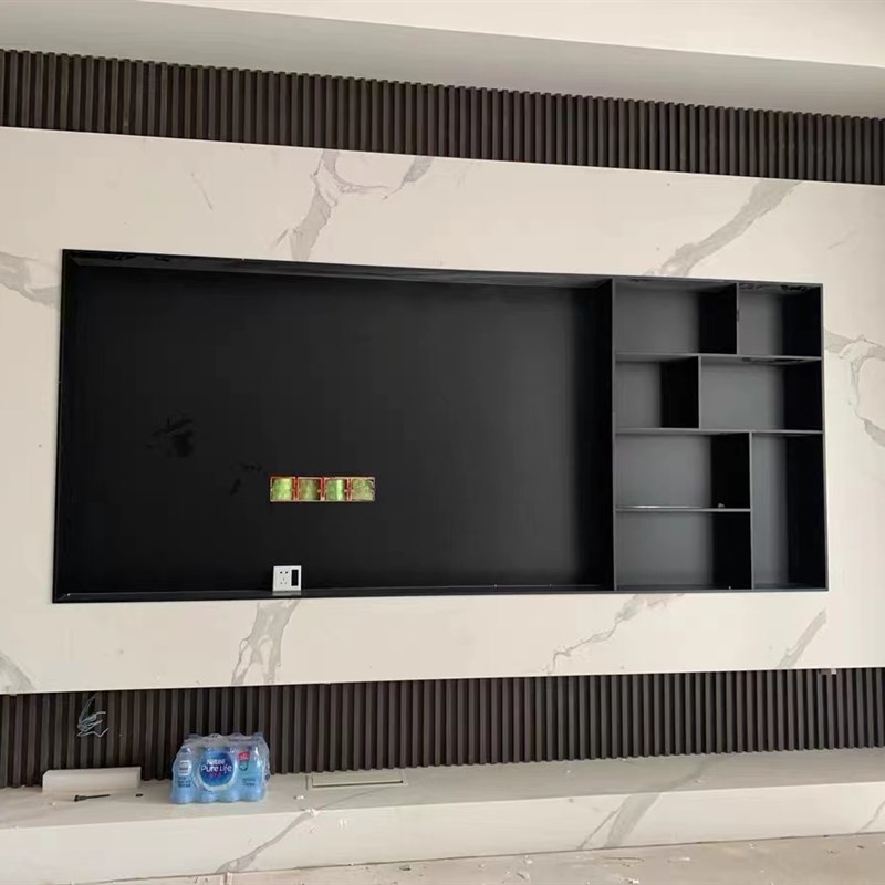 定制不锈钢电视壁龛嵌入式置物架加灯带装饰背景墙客厅金属钢板柜