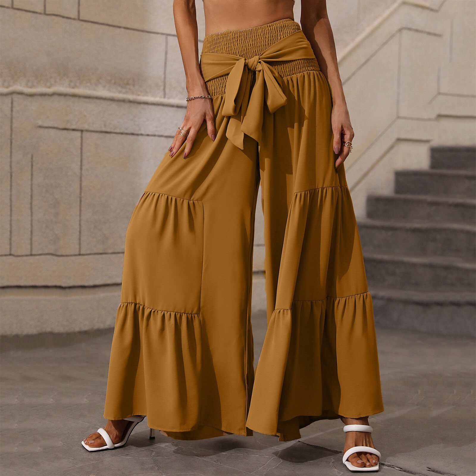 Women's loose fitting wide leg pants  女士纯色宽松大摆阔腿裤