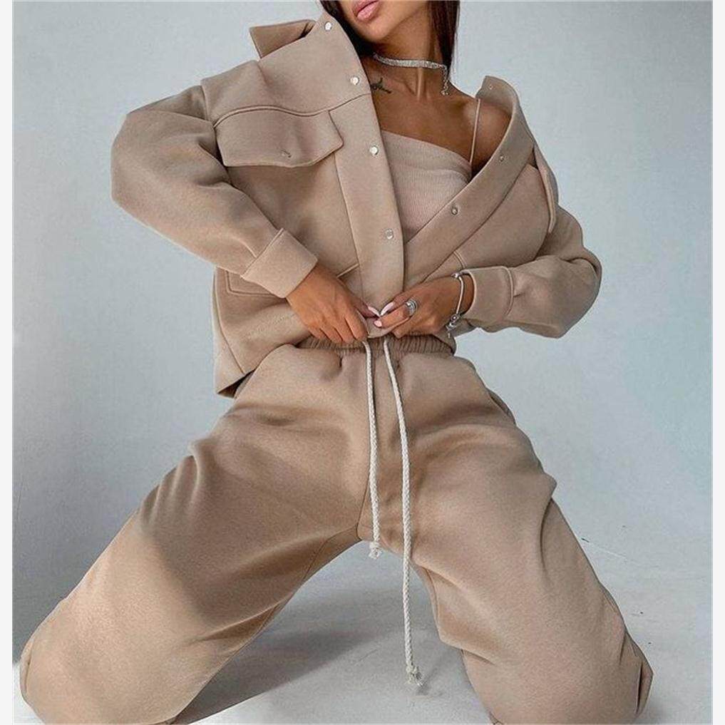 Solid Color Women's Jacket Top Casual Trousers Suit Long Sle
