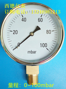 100MM直立式0－100毫巴压力表，100MBAR压力表，毫巴表，螺牙1/2
