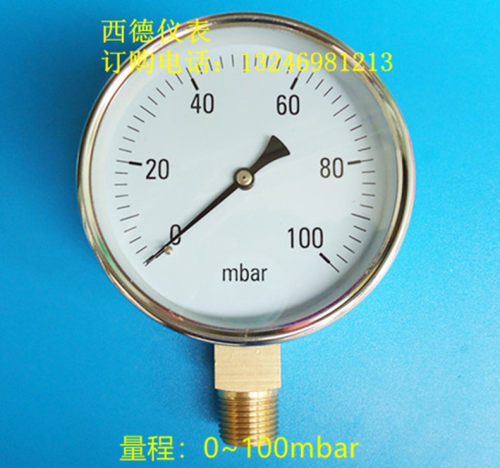 100MM直立式0－100毫巴压力表，100MBAR压力表，毫巴表，螺牙1/2