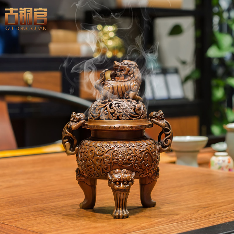 紫铜香炉大明狮子家用品