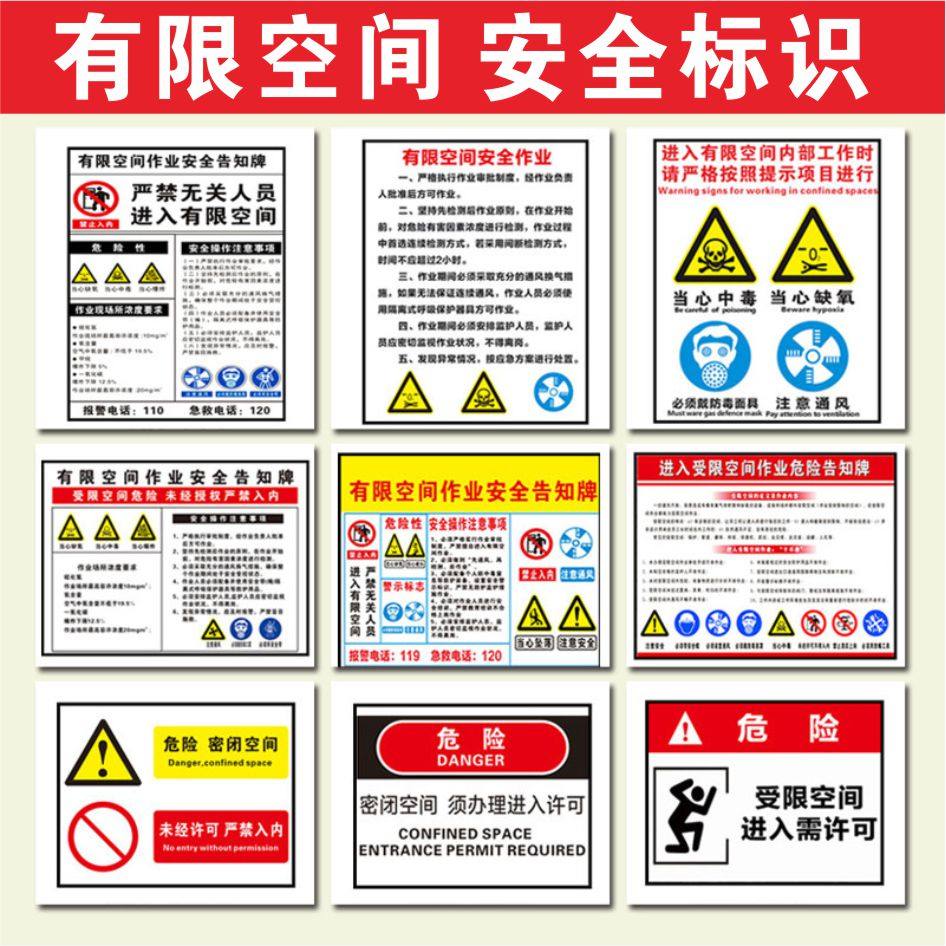 有限空间密闭受限作业消防安全告知牌告示牌警示提示标志牌标识牌
