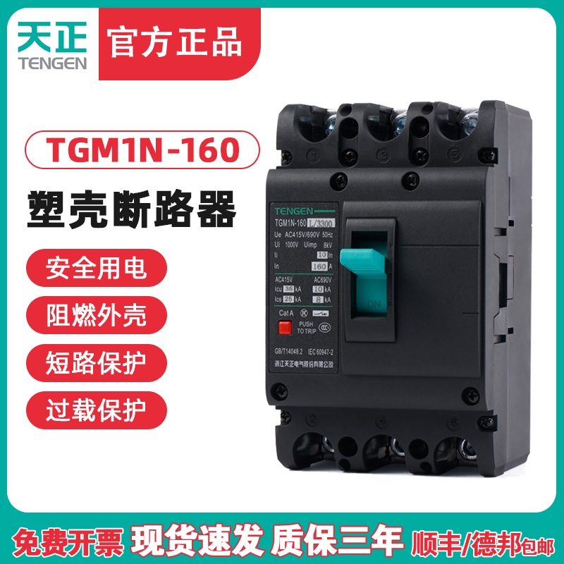 TENGEN天正电气 TGM1N-160L/3300 160A塑壳断路器空气开关3P 380V