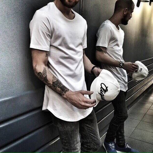 Men T-Shirt lengthening Arc bottom short sleeve shirt