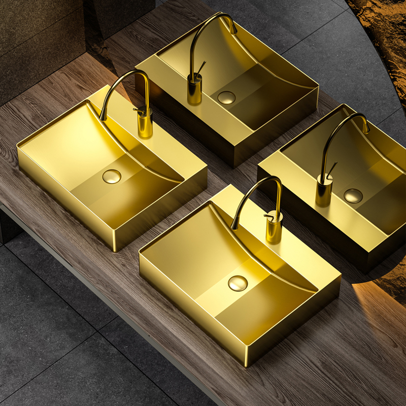 金色不锈钢台上盆加厚面