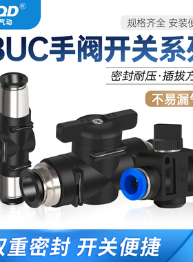 PU气管接头手阀BUC塑料快插速转管道开关4/6/8/10/12节流调速HVFF