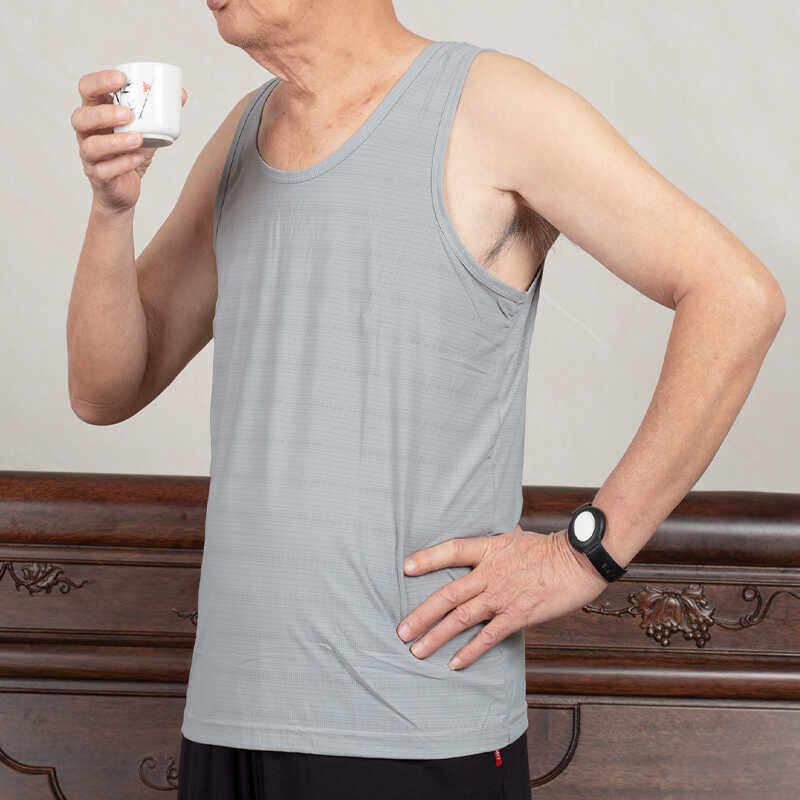 夏季老年人爷爷冰丝跨栏背心短裤套装老人无袖爸爸睡衣坎肩老头男