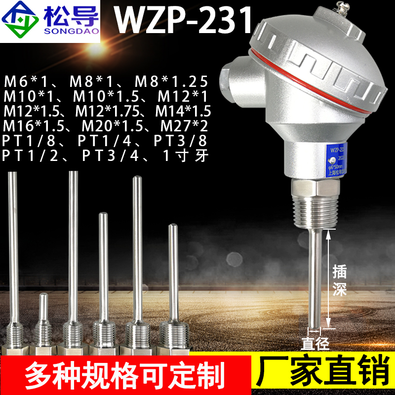 Pt100热电阻WZP-231防水接线盒测温探头K热电偶一体化温度变送器*