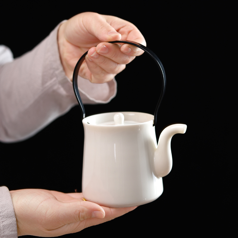 白瓷提梁壶套装茶具小号