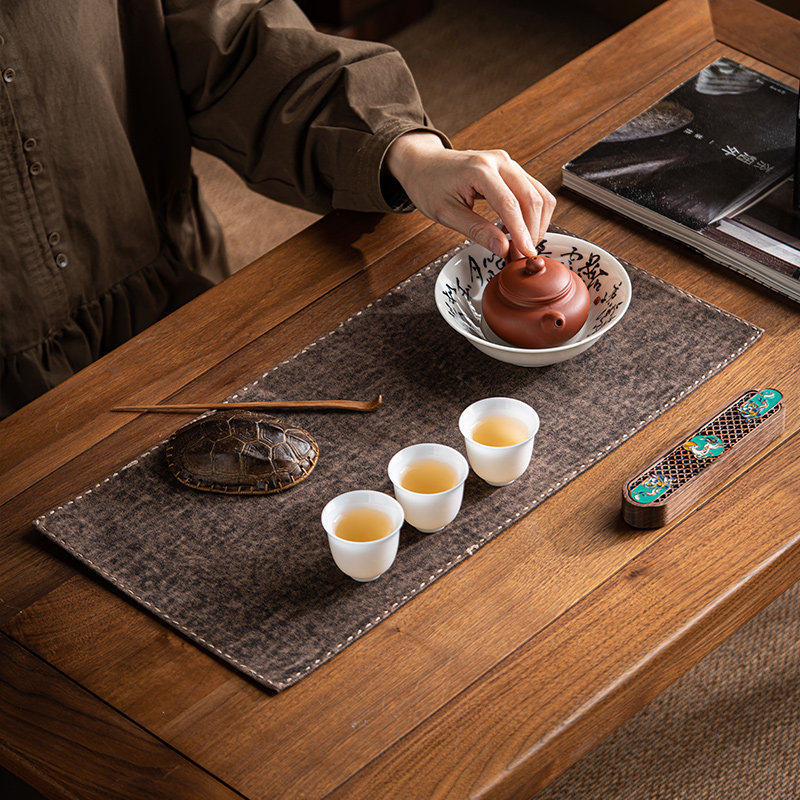 香云纱干泡茶垫桌垫一人茶席新中式禅意杯垫隔热垫侘寂风茶席垫子