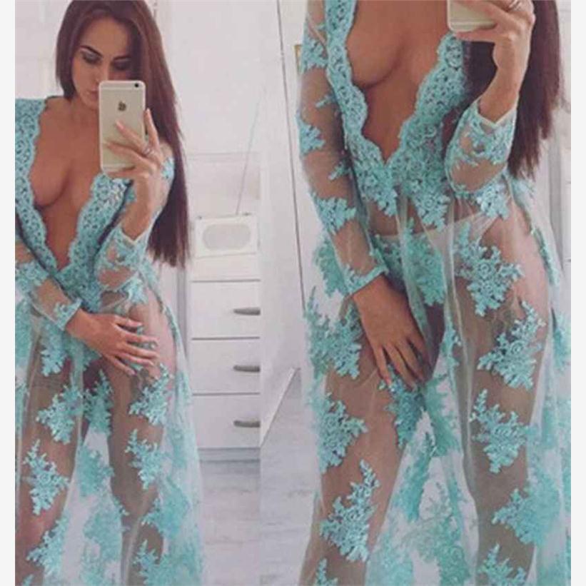 0331 Lake Water Blue Perspective Sexy Deep V Long Dress