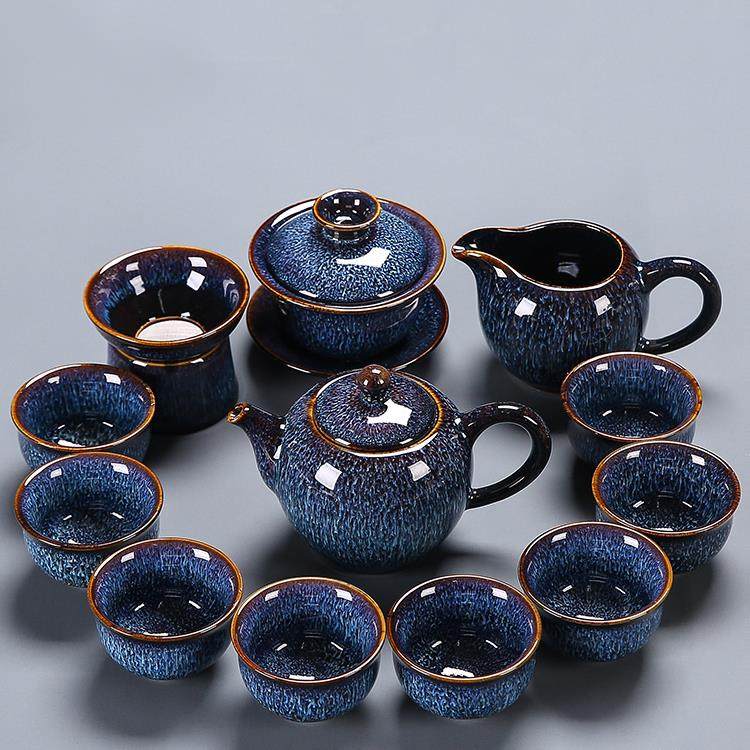 窑变茶具天目釉茶具套装陶瓷蓝盏泡茶壶盖碗整套茶具套装2024新款