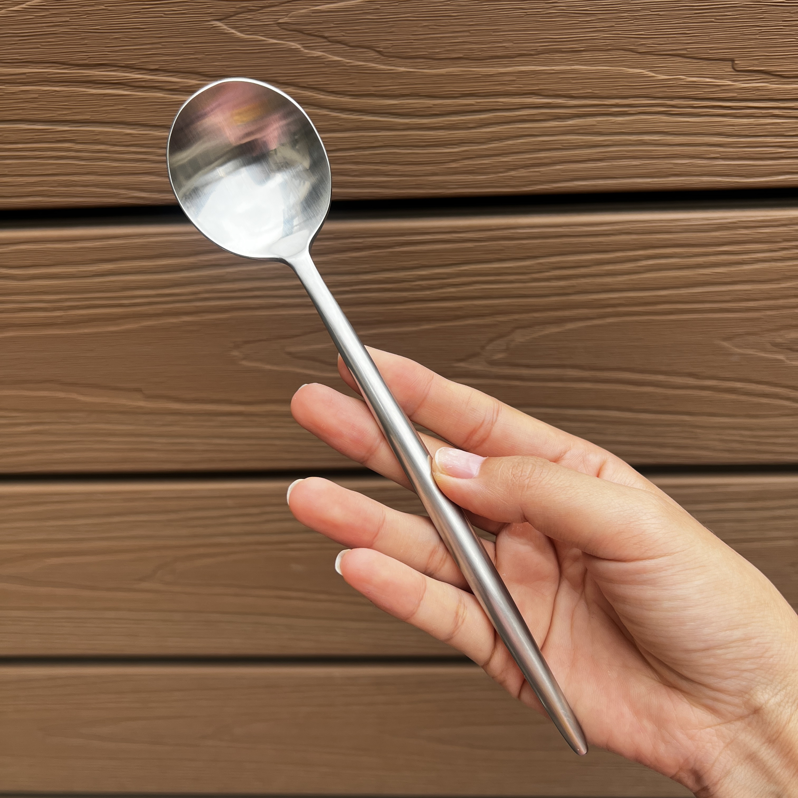 法式实心手柄304不锈钢主餐勺家用调羹长柄勺子轻奢汤匙圆头勺