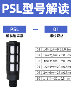 塑料消声器白色蓝色黑色 PSL-01 02 03 04 6分一寸 1/8 1/4 3/8 2