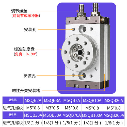 旋转气缸度可调小型动摆