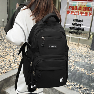 书包女中学生轻便简约大容量黑色双肩包初中高中生大学生多层背包