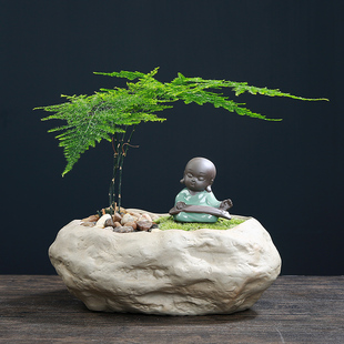 粗陶透气花盆简约文竹兰草植物陶瓷盆栽家用室内艺术盆器 创意个性