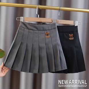 女童半身裙裤百褶裙春夏新款儿童洋气西装短裙女孩学院风黑色裙子