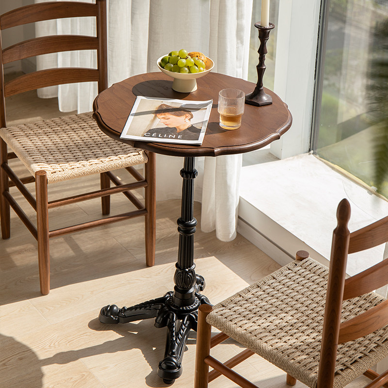 莱陌复古实木圆桌美式乡村铁艺咖啡厅奶茶店桌子餐厅餐桌洽谈桌椅